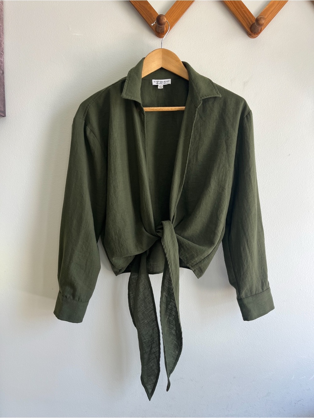 Olive Tie-Front Long Sleeve Top - Unbranded